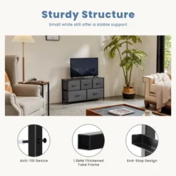 FURNIinspire Dressers 5 Drawer Fabric Tall Dresser Tower Closet Storage Chest Of Drawers For Bedroom Nursery, Grey, 11.8"*39.4"*20.9"