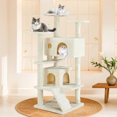 FURNIinspire Pet Tower Multi-Functional Cat Tree House Detachable Cat Climbing Frame, Pet Furniture Cat Accessories, Beige, 19.7"*19.7"*46" 3 FURNIinspire Pet Tower Multi-Functional Cat Tree House Detachable Cat Climbing Frame, Pet Furniture Cat Accessories, Beige, 19.7"*19.7"*46"