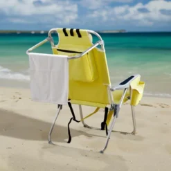 FURNIinspire Outdoor Portable Chair Patio Folding Chairs 5 Position Recline With Extra Storage For Backyard, Beach, Yellow, 24.8"*27.56"*38.98" -Outdoor Kitchen & Living GUEST 900b6a23 1565 4ddb 9fe6 a539181fbd36
