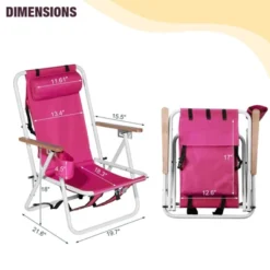 FURNIinspire Outdoor Portable Chair 4 Position Recline With Headrest And Backpack Straps For Outdoor Relaxation, Pink, 23"*21.7"*31.5"