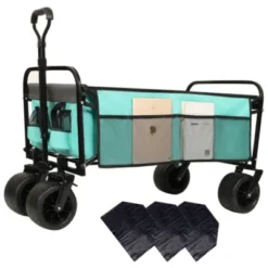 FURNIinspire Outdoor Serving Carts 440lbs Collapsible Foldable Wagon Cart With Strapping System For Camping Sports, Blue, 35.04"*22.44"*38.58" -Outdoor Kitchen & Living GUEST 91616edb b634 4acd 8b58 f1e099b1ca1d