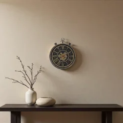 FURNIinspire Wall Clocks 24inch Gear Mechanism Decorative Hanging Clock Living Room Vintage Wall Decor For Bedroom, Brown, 24"*28.5"*3.25" -Outdoor Kitchen & Living GUEST 9193d414 6a37 499c 8bef aa65b99907ed