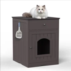 FURNIinspire Wooden Pet House Cat Litter Box Enclosure With Drawer, Side Table, Indoor Pet Crate, Cat Home Nightstand -Outdoor Kitchen & Living GUEST 91b28231 4583 4878 b0be 36ba6d9ec055