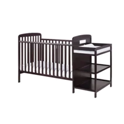 FURNIinspire Cribs Convertible Crib Baby Crib Baby Bed, Toddler Crib Changer Combo, 3 In 1 Crib Nursery Cribs For Bedroom, Black, 70.5"*30.5"*41.75"