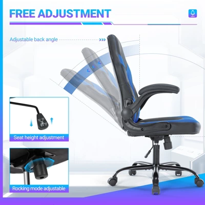 FURNIinspire Task And Office Chairs Pu Leather Office Chair Swivel Computer Gaming Chair With Lumbar Support, Black And Blue, 25"*28"*46" 6 FURNIinspire Task And Office Chairs Pu Leather Office Chair Swivel Computer Gaming Chair With Lumbar Support, Black And Blue, 25"*28"*46" - Image 4
