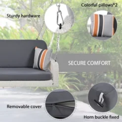 FURNIinspire Patio Swings Wicker Porch Swing, Hanging Bench With Chains, Patio Swing For Backyard Garden Poolside, White And Gray, 49"*20"*22" -Outdoor Kitchen & Living GUEST 93021bf6 3596 42a6 8399 a936bffac499