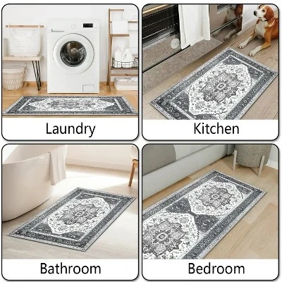 FURNIinspire Floor Mats Home 3 Piece Kitchen Rug Machine Washable Floor Mat For Living Room, Vintage Carpet, Non Slip, White, 60"*20" 5 FURNIinspire Floor Mats Home 3 Piece Kitchen Rug Machine Washable Floor Mat For Living Room, Vintage Carpet, Non Slip, White, 60"*20" - Image 3