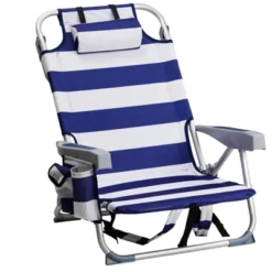 FURNIinspire Outdoor Portable Chair Adjustable Back With Storage For Relaxing Adventures, Blue Stripes, 24.8"*25.6"*32.28" -Outdoor Kitchen & Living GUEST 93cb44bf 9c90 4255 b8ed 3bdc237865ca
