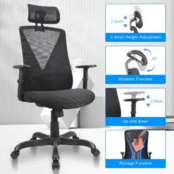 FURNIinspire Task And Office Chairs,  Office Chair With Adjustable Headrest And Armrest, Gaming, Black, 25.5"*31"*23.5" -Outdoor Kitchen & Living GUEST 93e1361e 6d05 4c41 b888 7719a9be1484