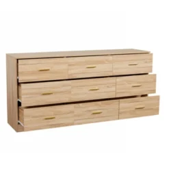 FURNIinspire Dressers Modern Natural 9 Drawer Dresser For Bedroom, Living Room, Nursery, Wooden Closet Storage Chest, Brown, 63"*15.55"*30.31" -Outdoor Kitchen & Living GUEST 94648613 b7b1 44ba a4b4 7c02df485a10