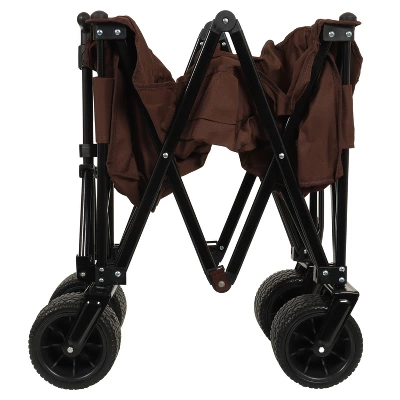 FURNIinspire Wheelbarrows And Lawn Carts Utility Park Garden Cart, Heavy Duty Garden Cart Folding Camping Cart, Brown, 37.8"*21.65"*34.33" 5 FURNIinspire Wheelbarrows And Lawn Carts Utility Park Garden Cart, Heavy Duty Garden Cart Folding Camping Cart, Brown, 37.8"*21.65"*34.33" - Image 3