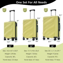 FURNIinspire Bag And Luggage Sets Travel Luggage Set Suitcase Set, 3 Piece Hard Shell Suitcases, Lightweight Suitcase, Tea Green, 11.4"*20.1"*29.1" -Outdoor Kitchen & Living GUEST 95ded71b 573c 4f6f 8c8b 87f32769623a