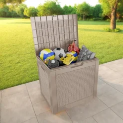 FURNIinspire Deck Boxes 2pcs 30 Gallon Deck Box, Outdoor Wicker Storage Deck Box For Patio Furniture, Garden Tools, Light Brown, 21“*22”*17“ -Outdoor Kitchen & Living GUEST 96577f79 4772 40b8 878e a2a662695a1c