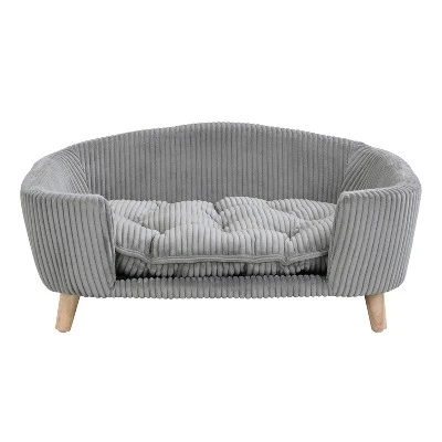 FURNIinspire Pet Beds Elevated Dog Bed, Corduroy Pet Couch Bed, Indoor Pet Bed Cat Bed Small Dog Bed With Wood Legs, Gray, 30.25"*21.75"*14" 6 FURNIinspire Pet Beds Elevated Dog Bed, Corduroy Pet Couch Bed, Indoor Pet Bed Cat Bed Small Dog Bed With Wood Legs, Gray, 30.25"*21.75"*14" - Image 4