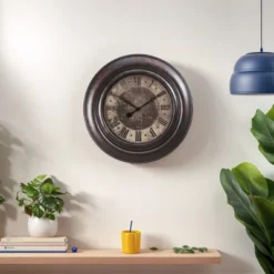 FURNIinspire Wall Clocks 30inch Modern Round Wall Clock Decorative Living Room Vintage Wall Decor For Bedroom, Metal Frame, Brown, 30"*30"*2" -Outdoor Kitchen & Living GUEST 971e1257 21d3 4d74 bc72 e4eda7930853