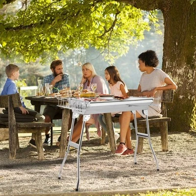 FURNIinspire Outdoor Grills, Griddles And Smokers Stainless Steel BBQ Grill Cooking Accessories For Camping, Picnics, Use, Silver, 28.7"*12.99"*7.3" 6 FURNIinspire Outdoor Grills, Griddles And Smokers Stainless Steel BBQ Grill Cooking Accessories For Camping, Picnics, Use, Silver, 28.7"*12.99"*7.3" - Image 4