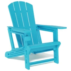 FURNIinspire Patio Accent Chairs Outdoor Folding Chairs Adirondack Chair, Portable Chair With Handles For Beach, Backyard, Blue, 31.4"*29.6"*36.4"