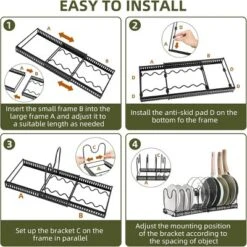 FURNIinspire Kitchen Rack Pot Rack Expandable Pan Organizer Lid Holder Adjustable Kitchen Cabinet Cookware Frying Rack, Black, 12.29"*8.19"*2.73" 12 FURNIinspire Kitchen Rack Pot Rack Expandable Pan Organizer Lid Holder Adjustable Kitchen Cabinet Cookware Frying Rack, Black, 12.29"*8.19"*2.73" -Outdoor Kitchen & Living GUEST 97bbd5d4 6a68 409d be48 6f923474c2af
