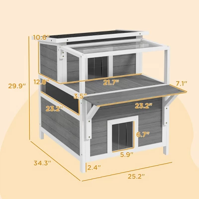 FURNIinspire Pet Crates And Houses Cat House, Double-Layer, Removable Pet House With Sloping Roof, Waterproof Kitty House, Gray, 34.3"*25.2"*29.9" 4 FURNIinspire Pet Crates And Houses Cat House, Double-Layer, Removable Pet House With Sloping Roof, Waterproof Kitty House, Gray, 34.3"*25.2"*29.9" - Image 2