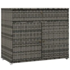 FURNIinspire Utility Storage Cabinet Outdoor Towel Rack Pool Toy Cabinet Freestanding PE Rattan Wicker Cabinet With Drawer, Grey, 40.60"*31.30"*6.90" -Outdoor Kitchen & Living GUEST 97e2e05d 18e3 4836 838c e103ab2c1ae3