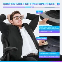 FURNIinspire Task And Office Chairs PU Leather Office Chair Swivel Computer Gaming Chair With Lumbar Support, Black And Gray, 25"*28"*46" -Outdoor Kitchen & Living GUEST 99f3c830 6398 4bc7 be53 42d6e92a499a