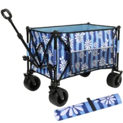 FURNIinspire Outdoor Serving Carts Colorful Heavy-Duty 480lbs Folding Wagon Cart With Bonus Picnic Mat All Terrain Wheels, Blue, 37.4"*23.03"*38.98" -Outdoor Kitchen & Living GUEST 9a9c46d8 e035 4b9a 96fe b66339c02e7c