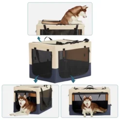 FURNIinspire Pet Crates And Houses Dog Crates Pet Cage, Pet Travel Crate, Adjustable Fabric Cover, 3 Door Design, Multicolored, 35.63"*23.23"*23.23" -Outdoor Kitchen & Living GUEST 9ae7e7c7 d51a 45c3 a025 3e7aa3745e66
