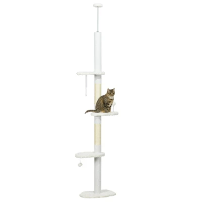 FURNIinspire Floor To Ceiling Cat Tree Scratching Posts, Cat Climbing Tower With Cloud Shape Platforms, Anti-toppling Device, White, 19"*12.5"*100.5" 7 FURNIinspire Floor To Ceiling Cat Tree Scratching Posts, Cat Climbing Tower With Cloud Shape Platforms, Anti-toppling Device, White, 19"*12.5"*100.5" - Image 5