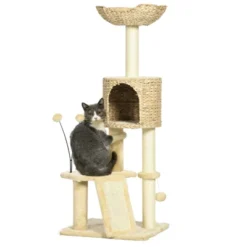 FURNIinspire 45" Cat Tree For Indoor Cats, Tower With Scratching Posts, Ramp, Condo, Toy Balls, Platforms, Bed, Ramp, Beige, 17.75"*15.75"*45.75" 11 FURNIinspire 45" Cat Tree For Indoor Cats, Tower With Scratching Posts, Ramp, Condo, Toy Balls, Platforms, Bed, Ramp, Beige, 17.75"*15.75"*45.75" -Outdoor Kitchen & Living GUEST 9b754229 df9d 450a 9e73 7016a289d386