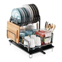 FURNIinspire Kitchen Racks 2 Tier Dish Drying Rack Kitchen Dish Rack With Drainboard Detachable Drainer Organizer, Black, 16.56"*14.57"*13.11" 11 FURNIinspire Kitchen Racks 2 Tier Dish Drying Rack Kitchen Dish Rack With Drainboard Detachable Drainer Organizer, Black, 16.56"*14.57"*13.11" -Outdoor Kitchen & Living GUEST 9cf0fd42 fa5c 4eb4 ba10 1452d5bb8d8a