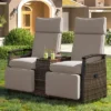 FURNIinspire Patio Accent Chairs, All Weather Outdoor Patio Chairs High Back Couch With Premium Cushions For Garden Backyard, Brown, 47.6"*23.6"*46.1"