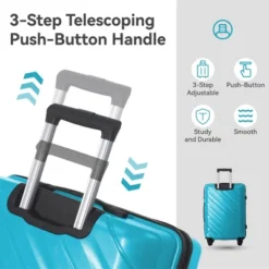 FURNIinspire Bag And Luggage Sets 3 Piece Textured Travel Luggage, Hard Suitcase Set With Wheels, Scratch-Resistant, Peacock Blue, 21.65"*13.19"*31.1" -Outdoor Kitchen & Living GUEST 9eae377c d121 44ee 85a8 39bc00134a9b