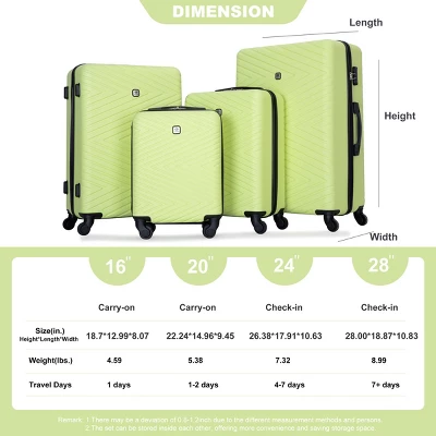 FURNIinspire Bag And Luggage Sets 4 Piece Stylish Suit Cases Lightweight Suitcases With Wheels For Travel Business, Green, 18.78"*10.83"*28" 4 FURNIinspire Bag And Luggage Sets 4 Piece Stylish Suit Cases Lightweight Suitcases With Wheels For Travel Business, Green, 18.78"*10.83"*28" - Image 2