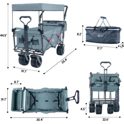 FURNIinspire Outdoor Serving Carts Collapsible Wagon Foldable With Removable Canopy Wheels For All-Terrain Brake For Camping, Gray, 35.4"*19.7"*44.5" 4 FURNIinspire Outdoor Serving Carts Collapsible Wagon Foldable With Removable Canopy Wheels For All-Terrain Brake For Camping, Gray, 35.4"*19.7"*44.5" - Image 2