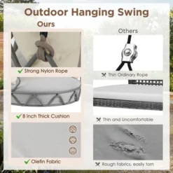 FURNIinspire Patio Swings Outdoor Porch Swing Chair Hanging Basket For Backyard, Garden, Hanging Chair With UV Resistant Cushion, Beige, 34"*32"*77" -Outdoor Kitchen & Living GUEST a0a8e856 fa5a 4993 9e82 49a1292d56b5