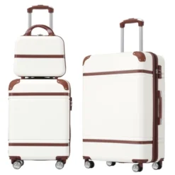 FURNIinspire Bag And Luggage Sets Luggage Sets 3 Pieces Luggage And Cosmetic Case Spinner Suitcase With TSA Lock Lightweight, White, 20" 24" -Outdoor Kitchen & Living GUEST a134c8f9 3d8d 4669 9d97 0eb2d31e77ab