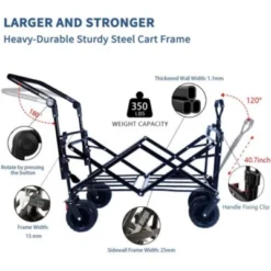 FURNIinspire Outdoor Serving Carts Collapsible Wagon 140L Wagons Carts Foldable With Removable Canopy Folding Wagon Cart, Black, 35.4"*19.7"*44.5" -Outdoor Kitchen & Living GUEST a2204619 c492 4637 a49b 2f524fceb8de 2