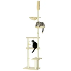 FURNIinspire Floor To Ceiling Cat Tree Adjustable Height, Cat Climbing Tower With Carpeted Platforms, Toy Balls, Beige, 21.25"*13.5"*98.5" -Outdoor Kitchen & Living GUEST a225da84 c9d7 4f17 bb01 6f73d47b5c33