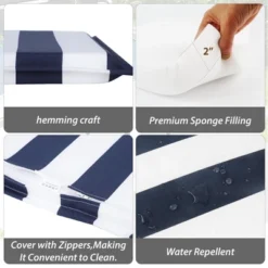 FURNIinspire Outdoor Seat Cushions 4pcs Patio Seat Cushion Replacement Seat Cushion, Striped Sponge Seat Cushion For  Gardens, Blue, 15"*15"*2.1"