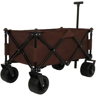 FURNIinspire Wheelbarrows And Lawn Carts Utility Park Garden Cart, Heavy Duty Garden Cart Folding Camping Cart, Brown, 37.8"*21.65"*34.33" 7 FURNIinspire Wheelbarrows And Lawn Carts Utility Park Garden Cart, Heavy Duty Garden Cart Folding Camping Cart, Brown, 37.8"*21.65"*34.33" - Image 5