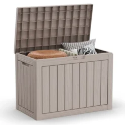 FURNIinspire Deck Boxes 45 Gallon Deck Box, Outdoor Waterproof Storage Bin, Storage Deck Box, All Weather Use, Light Brown, 17“*31”*22“ -Outdoor Kitchen & Living GUEST a2e49055 ad73 4f30 b7b4 30c77f7c034d