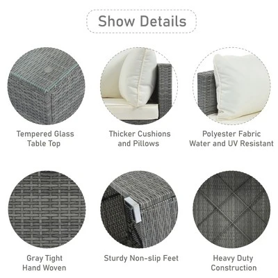 FURNIinspire Patio Seating Sets 8-Pieces Outdoor Wicker Patio Furniture Sets, Conversation Sofa Set, Single Sofa Combinable, Beige, 118“*118”*26“ 5 FURNIinspire Patio Seating Sets 8-Pieces Outdoor Wicker Patio Furniture Sets, Conversation Sofa Set, Single Sofa Combinable, Beige, 118“*118”*26“ - Image 3