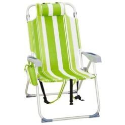 FURNIinspire Outdoor Portable Chair Adjustable Back With Storage Pockets For Comfort And Relaxation, Green Stripes, 24.8"*27.56"*38.98" -Outdoor Kitchen & Living GUEST a33cf9b7 c2f0 4ac6 aed5 fecdb47f2f61