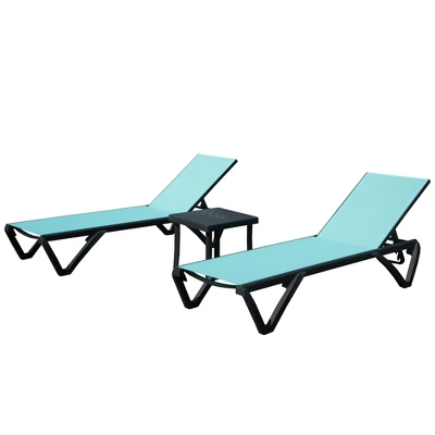 FURNIinspire Patio Chaise Lounges Patio 2 Sunbathing Chairs And 1 Table For Beach Yard Poolside, Adjustable Outdoor Chair, Green, 64.41"*26.69"*35.43" 7 FURNIinspire Patio Chaise Lounges Patio 2 Sunbathing Chairs And 1 Table For Beach Yard Poolside, Adjustable Outdoor Chair, Green, 64.41"*26.69"*35.43" - Image 5