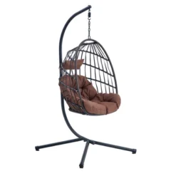 FURNIinspire Patio Swings Hanging Chair With Wicker Weave, Single Person Swing With Brown Seat Cushion For Indoor And Outdoor, Black, 37“*37"*79" -Outdoor Kitchen & Living GUEST a391c49f aee9 4411 8421 0dda8c7b6cb0