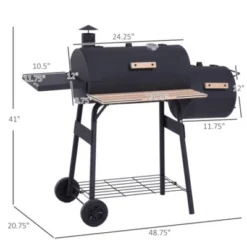 FURNIinspire Outdoor Grills, Griddles And Smokers Charcoal Grill And Smoker Combo For Backyard BBQ With Wheels, Black, 40.25"*14.25"*14.25"