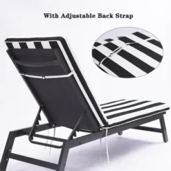 FURNIinspire Outdoor Seat Cushions Patio Lounge Chair Cushion Replacement, Black And White Stripes Cushion, Multicolored, 74.4"*22.05"*2.76"