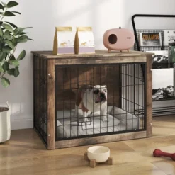 FURNIinspire Pet Crates And Houses Dog Crate Furniture With Double Doors, Medium Wooden Dog Cage, Indoor Dog Kennel, Brown, 32.68"*22.05"*25.2" -Outdoor Kitchen & Living GUEST a593189b 6702 4fdc 8b5d 0ea98054840e