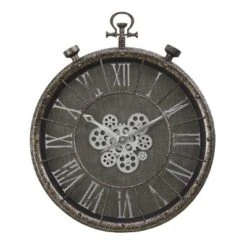 FURNIinspire Wall Clocks 24inch Gear Mechanism Decorative Hanging Clock Living Room Vintage Wall Decor For Bedroom, Grey, 24"*28"*3.25" -Outdoor Kitchen & Living GUEST a5fbd572 4be5 4d73 8c24 ba8c8d34613b