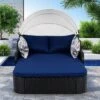 FURNIinspire Patio Chaise Lounges Outdoor Sunbed With Adjustable Canopy, Patio Chaise Lounge, Black Wicker Daybed And Blue Cushion, 79.9“*52.4"*49.6" -Outdoor Kitchen & Living GUEST a935f5e0 2982 4e0e af7e bfdb13de6a0c